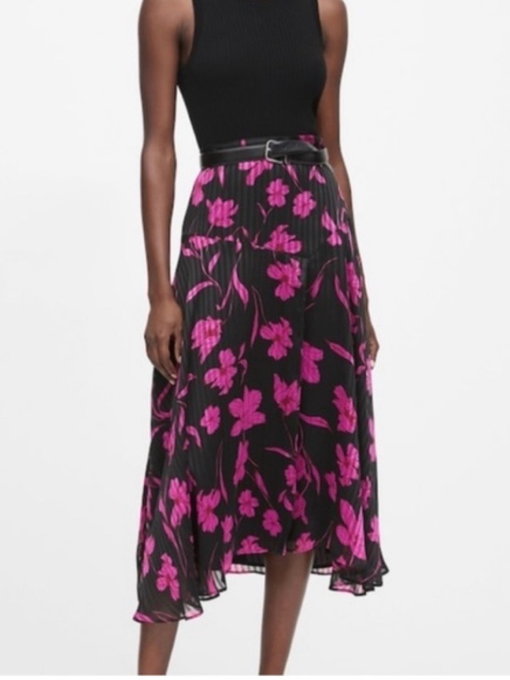 Banana Republic black pink floral chiffon skirt